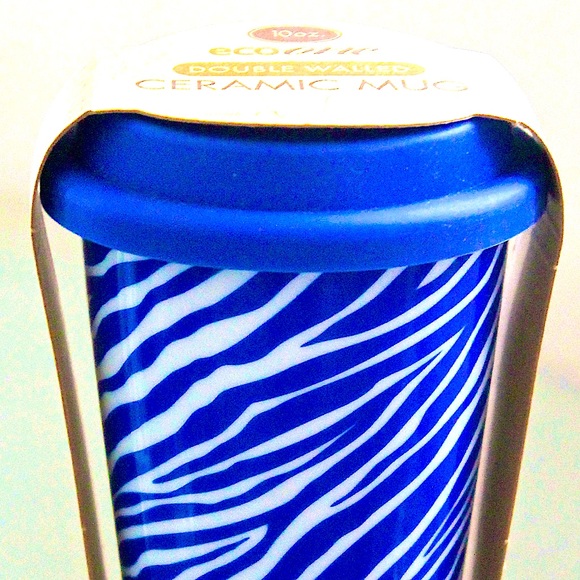 ECO ONE REUSE ME TRAVEL MUG ZEBRA ROYAL BLUE SILICON LID COFFEE 10 OZ - Picture 3 of 5